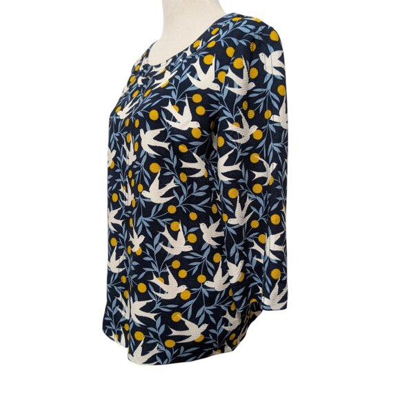 Boden Womens Size 10 Navy Blue Alda Swallow Bird Print Pullover 3/4 Sleeve Top G - Picture 2 of 10